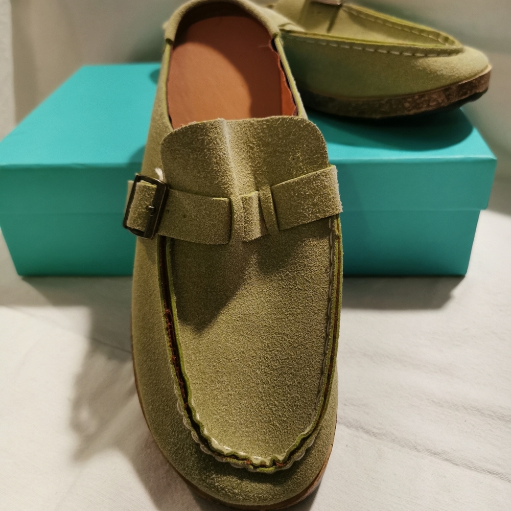 Sage green slip on shoes